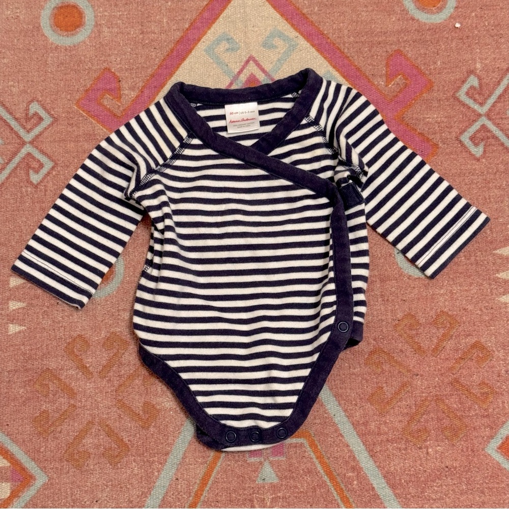 Hanna Andersson Navy and White Striped Wrap-Front Bodysuit